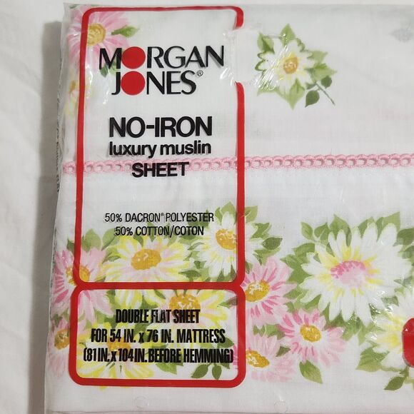 Vintage Morgan Jones Luxury Muslin Sheet Double Flat Sheet Maytime Floral Pink - Picture 6 of 7